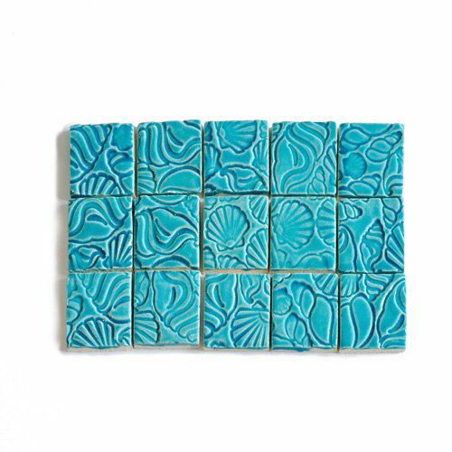 ターコイズ シェルプリント・タイル（3個セット）【ゆうメール対応可】
