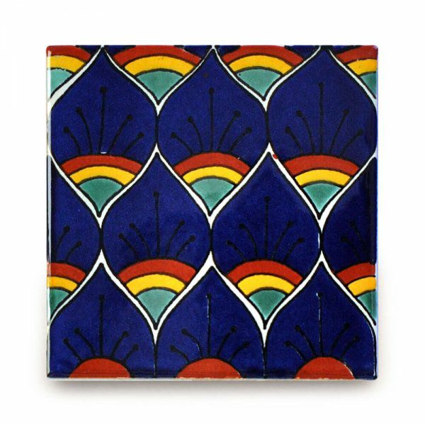 メキシコタイル（M343-4・ピーコック）110角イレギュラー（柄）