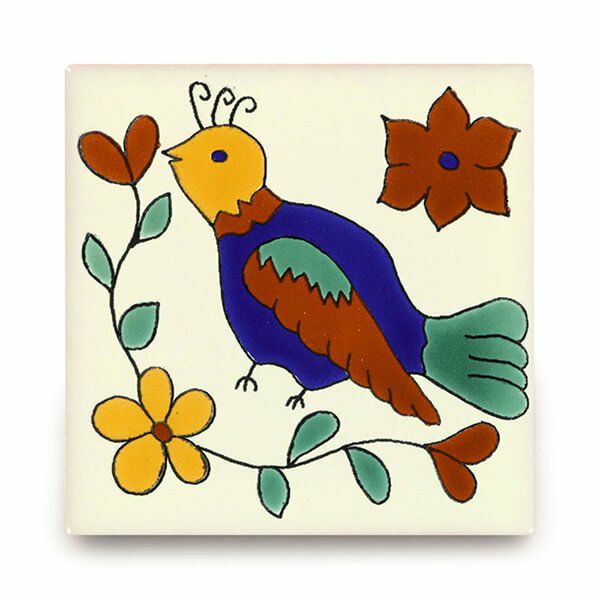 メキシコタイル（M745-4・鳥）110角イレギュラー（柄）