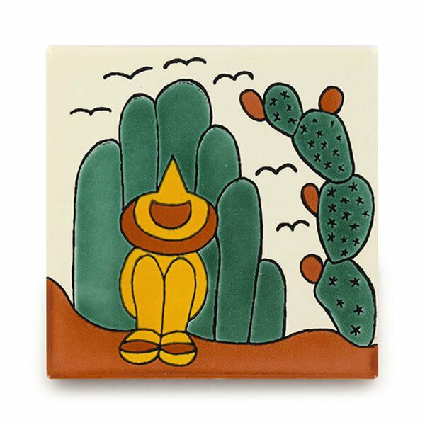 メキシコタイル（M749-4・サボテン）110角イレギュラー（柄）