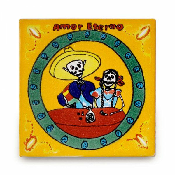 メキシコタイル（M506-4・スカル）110角イレギュラー（柄）