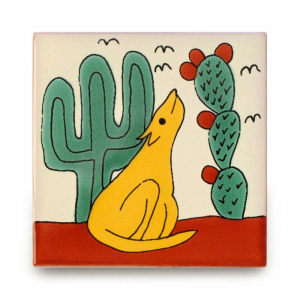 メキシコタイル（M720-4・犬とサボテン）110角イレギュラー（柄）