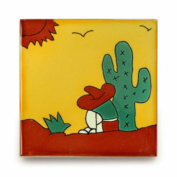 メキシコタイル（M730-4・太陽と旅人）110角イレギュラー（柄）