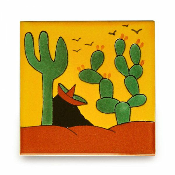 メキシコタイル（M739-4・サボテン）110角イレギュラー（柄）