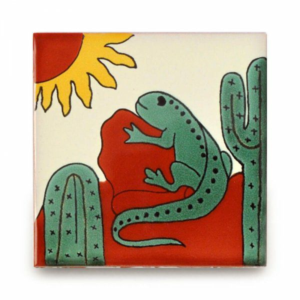 メキシコタイル（M744-4・太陽とトカゲ）110角イレギュラー（柄）